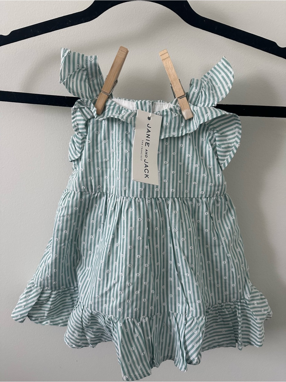 Janie and Jack Mint-Striped Seersucker Polka Dot Flutter Dress
